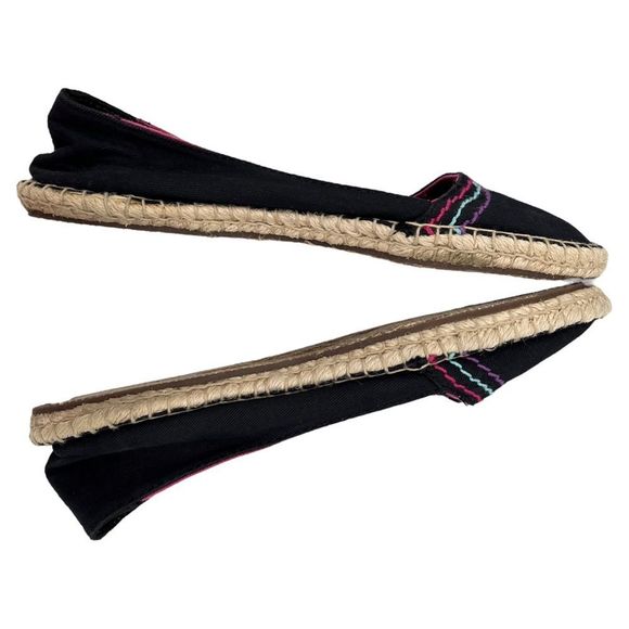 Reef Rainforest Black Slip On Pink Trim Jute Espadrille Ballet Flat Size 8 - Picture 5 of 11